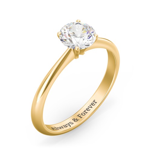 1 ct. (6.5mm) Moissanite Engagement Ring with Tapered Knife Edge – 9kt Yellow Gold with Moissanite