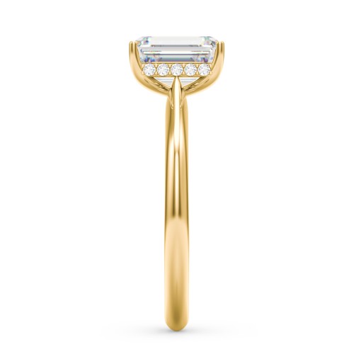 2 ct. (8x6mm) Emerald-Cut Moissanite Engagement Ring with Hidden Halo and Accents – 9kt Yellow Gold with Moissanite and Lab Diamond