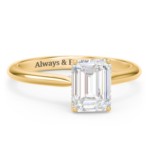 2 ct. (8x6mm) Emerald-Cut Moissanite Engagement Ring with Hidden Halo and Accents – 9kt Yellow Gold with Moissanite and Lab Diamond