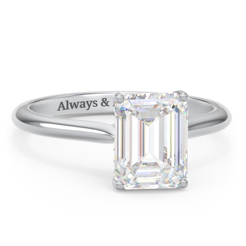 3 ct. (9x7mm) Emerald-Cut Moissanite Engagement Ring with Hidden Halo and Accents – 9kt White Gold with Moissanite and Lab Diamond