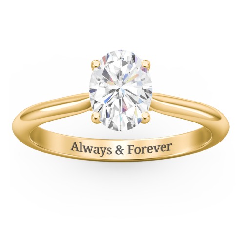 1.5 ct. (8x6mm) Oval Moissanite Engagement Ring with Hidden Halo and Accents – 9kt Yellow Gold with Moissanite and Lab Diamond
