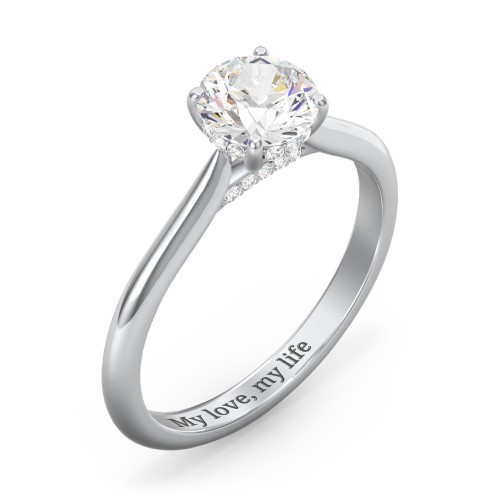 1 ct. (6.5mm) Moissanite Engagement Ring with Hidden Halo and Accents – 9kt White Gold with Moissanite and Lab Diamond