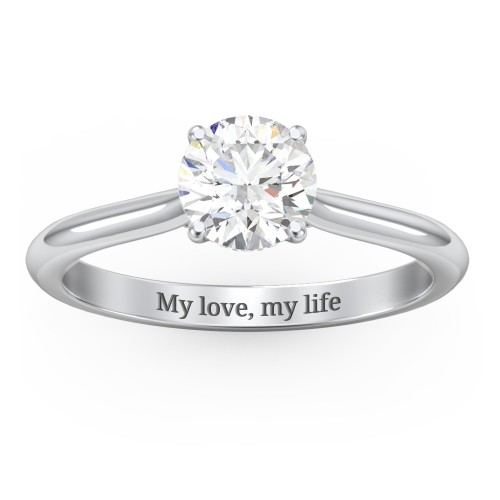 1 ct. (6.5mm) Moissanite Engagement Ring with Hidden Halo and Accents – 9kt White Gold with Moissanite and Lab Diamond