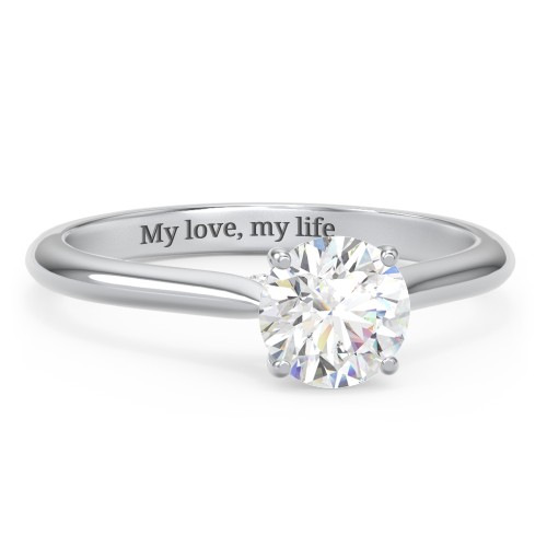 1 ct. (6.5mm) Moissanite Engagement Ring with Hidden Halo and Accents – 9kt White Gold with Moissanite and Lab Diamond