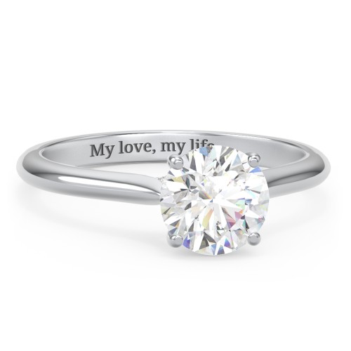1.5 ct. (7.5mm) Moissanite Engagement Ring with Hidden Halo and Accents – 9kt White Gold with Moissanite and Lab Diamond