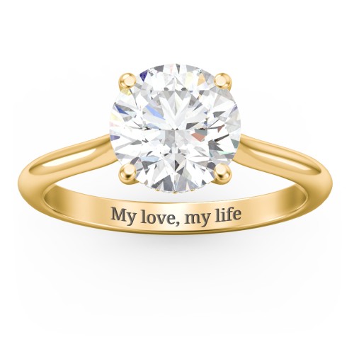 2.5 ct. (8.5mm) Moissanite Engagement Ring with Hidden Halo and Accents – 9kt Yellow Gold with Moissanite and Lab Diamond