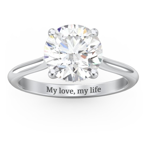 3 ct. (9mm) Moissanite Engagement Ring with Hidden Halo and Accents – 9kt White Gold with Moissanite and Lab Diamond
