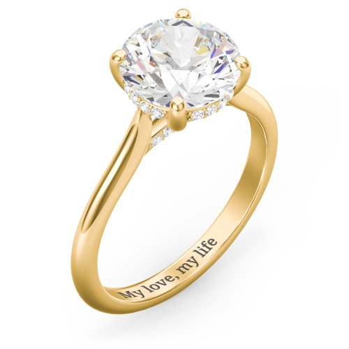 3 ct. (9mm) Moissanite Engagement Ring with Hidden Halo and Accents – 9kt Yellow Gold with Moissanite and Lab Diamond