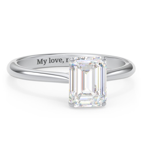 2 ct. (8x6mm) Emerald-Cut Moissanite Classic Two Tone Engagement Ring – 9kt White Gold with Moissanite