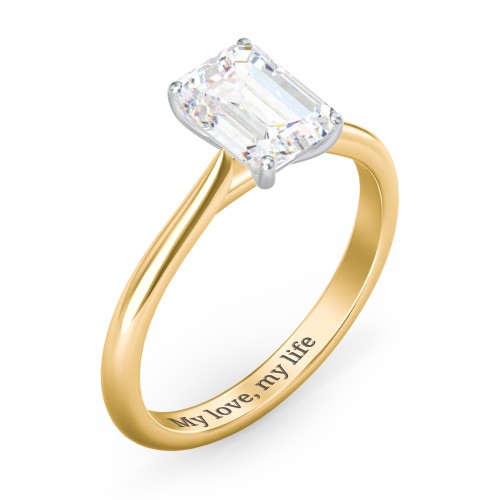 2 ct. (8x6mm) Emerald-Cut Moissanite Classic Two Tone Engagement Ring – 9kt Yellow Gold with Moissanite
