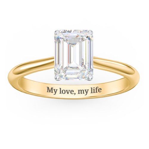 2 ct. (8x6mm) Emerald-Cut Moissanite Classic Two Tone Engagement Ring – 9kt Yellow Gold with Moissanite