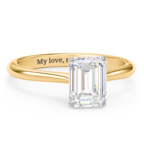 2 ct. (8x6mm) Emerald-Cut Moissanite Classic Two Tone Engagement Ring – 9kt Yellow Gold with Moissanite