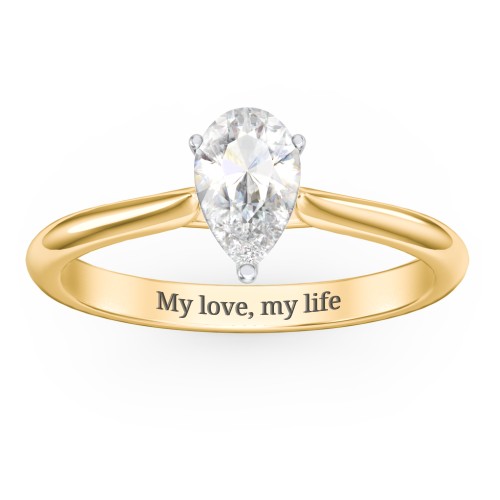 1 ct. (8x5mm) Pear Moissanite Classic Two Tone Engagement Ring – 9kt Yellow Gold with Moissanite