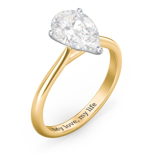 3 ct. (11x7mm) Pear Moissanite Classic Two Tone Engagement Ring – 9kt Yellow Gold with Moissanite