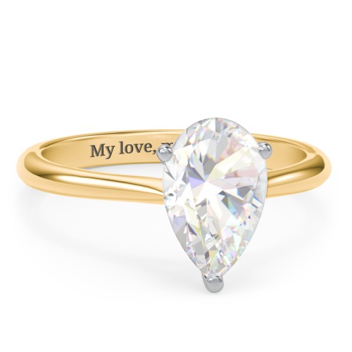 3 ct. (11x7mm) Pear Moissanite Classic Two Tone Engagement Ring – 9kt Yellow Gold with Moissanite