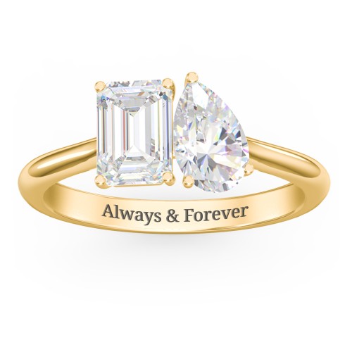 Toi et Moi Pear and Emerald Cut Moissanite Engagement Ring - 2 ctw. – 9kt Yellow Gold with Moissanite