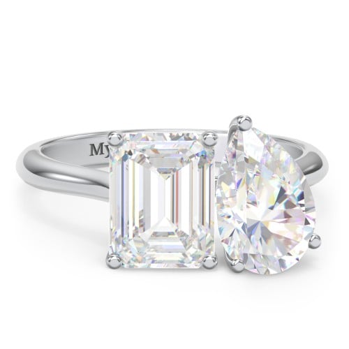 Toi et Moi Pear and Emerald Cut Moissanite Engagement Ring - 5.5 ctw.