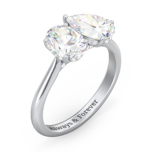 Toi et Moi Oval and Pear Moissanite Engagement Ring with Hidden Halos & Accents – 3 ctw. – 9kt White Gold with Moissanite and Lab Diamond