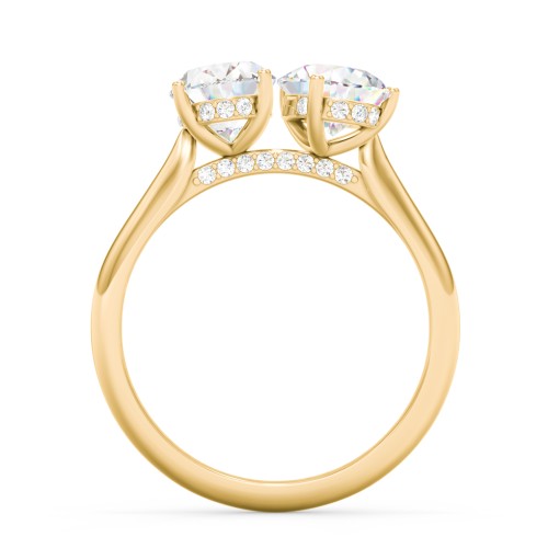 Toi et Moi Oval and Pear Moissanite Engagement Ring with Hidden Halos & Accents – 3 ctw. – 9kt Yellow Gold with Moissanite and Lab Diamond