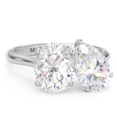 Toi et Moi Oval and Pear Moissanite Engagement Ring with Hidden Halos & Accents – 6 ctw. – 9kt White Gold with Moissanite and Lab Diamond