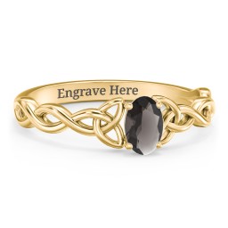 Oval Solitaire Celtic Trinity Knot Engagement Ring in 18K Gold Plated Silver with Smokey Quartz
