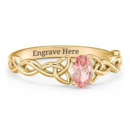 Oval Solitaire Celtic Trinity Knot Engagement Ring in 18K Gold Plated Silver with Morganite