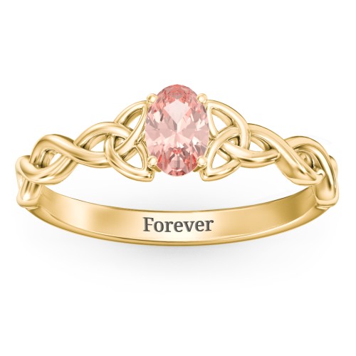 Oval Solitaire Celtic Trinity Knot Engagement Ring – 18K Gold Plated Silver with Morganite