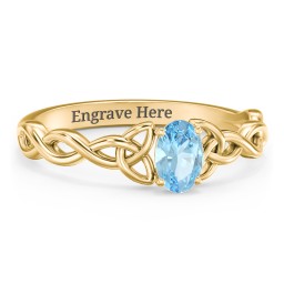 Oval Solitaire Celtic Trinity Knot Engagement Ring in 18K Gold Plated Silver with Blue Topaz