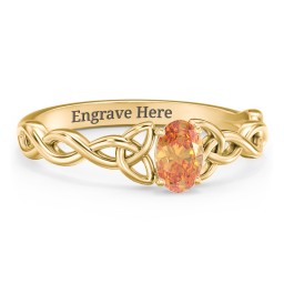 Oval Solitaire Celtic Trinity Knot Engagement Ring in 18K Gold Plated Silver with Citrine