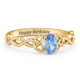 Oval Solitaire Celtic Trinity Knot Engagement Ring in 18K Gold Plated Silver with Blue Topaz