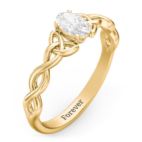 Oval Solitaire Celtic Trinity Knot Engagement Ring – 18K Gold Plated Silver with Lab Diamond