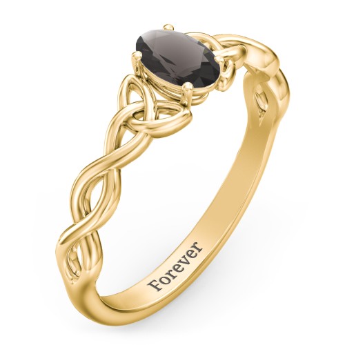Oval Solitaire Celtic Trinity Knot Engagement Ring – 18K Gold Plated Silver with Smokey Quartz