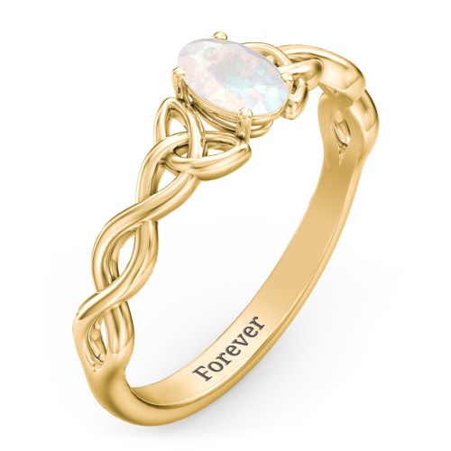 Oval Solitaire Celtic Trinity Knot Engagement Ring – 18K Gold Plated Silver with Opal