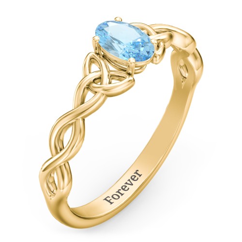Oval Solitaire Celtic Trinity Knot Engagement Ring – 18K Gold Plated Silver with Blue Topaz