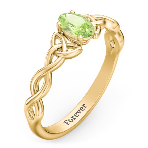 Oval Solitaire Celtic Trinity Knot Engagement Ring – 18K Gold Plated Silver with Peridot
