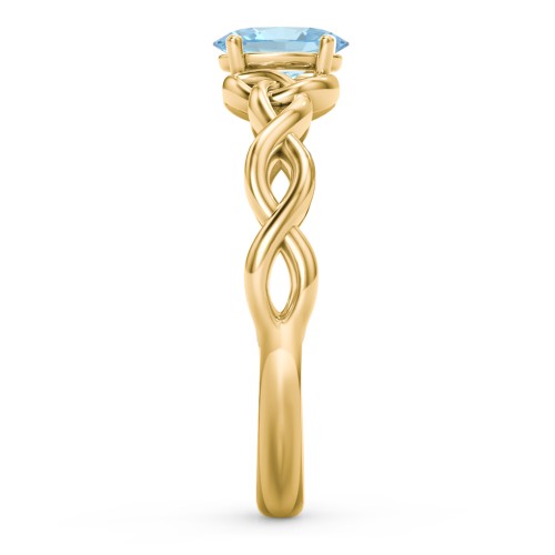 Oval Solitaire Celtic Trinity Knot Engagement Ring – 18K Gold Plated Silver with Blue Topaz