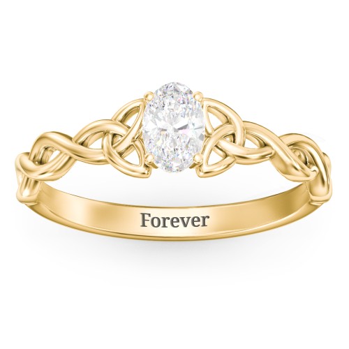 Oval Solitaire Celtic Trinity Knot Engagement Ring – 18K Gold Plated Silver with Lab Diamond