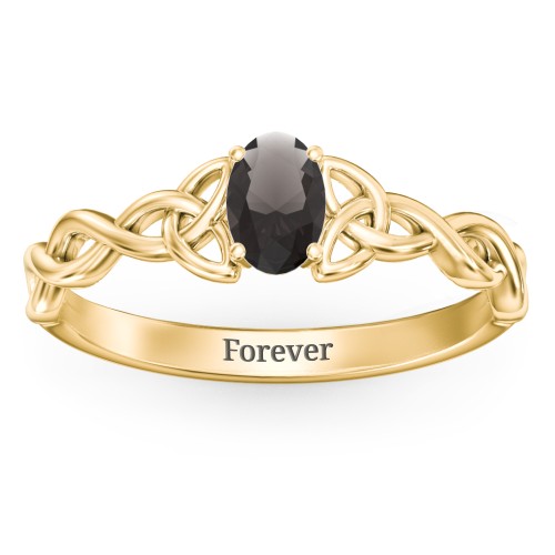 Oval Solitaire Celtic Trinity Knot Engagement Ring – 18K Gold Plated Silver with Smokey Quartz