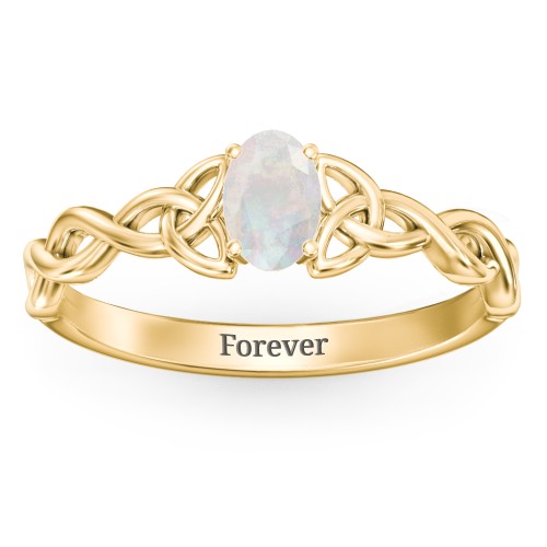 Oval Solitaire Celtic Trinity Knot Engagement Ring – 18K Gold Plated Silver with Opal