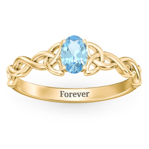 Oval Solitaire Celtic Trinity Knot Engagement Ring – 18K Gold Plated Silver with Blue Topaz