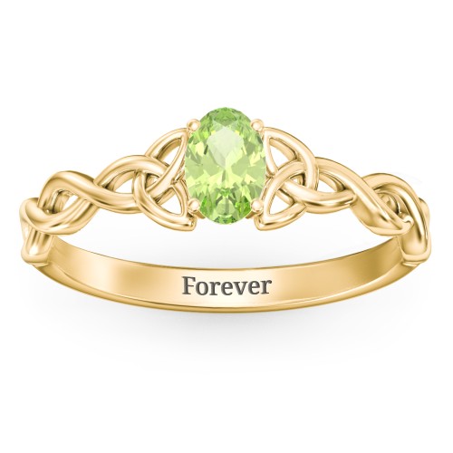 Oval Solitaire Celtic Trinity Knot Engagement Ring – 18K Gold Plated Silver with Peridot