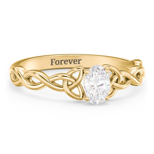 Oval Solitaire Celtic Trinity Knot Engagement Ring – 18K Gold Plated Silver with Lab Diamond