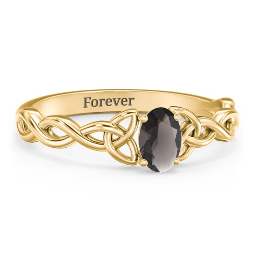 Oval Solitaire Celtic Trinity Knot Engagement Ring – 18K Gold Plated Silver with Smokey Quartz
