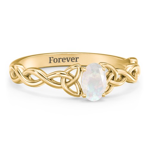Oval Solitaire Celtic Trinity Knot Engagement Ring – 18K Gold Plated Silver with Opal