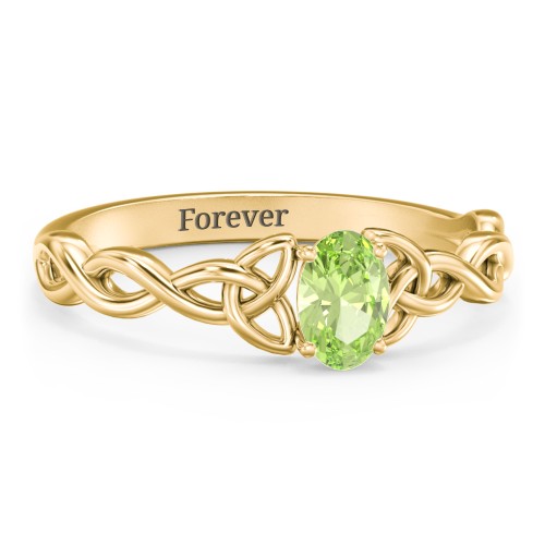 Oval Solitaire Celtic Trinity Knot Engagement Ring – 18K Gold Plated Silver with Peridot