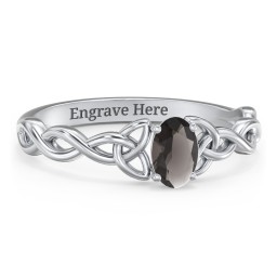 Oval Solitaire Celtic Trinity Knot Engagement Ring in 925 Sterling Silver with Smokey Quartz