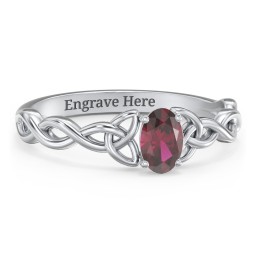 Oval Solitaire Celtic Trinity Knot Engagement Ring in 925 Sterling Silver with Ruby