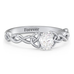 Oval Solitaire Celtic Trinity Knot Engagement Ring in 925 Sterling Silver with Diamond