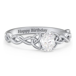 Oval Solitaire Celtic Trinity Knot Engagement Ring in 925 Sterling Silver with Diamond
