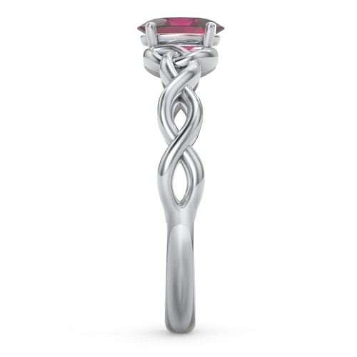 Oval Solitaire Celtic Trinity Knot Engagement Ring – Sterling Silver with Ruby